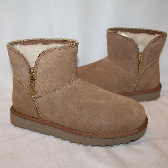 NIB UGG WOMEN'S FLORENCE MINI SUEDE SHEARLING‎ ZIPPER ACCENT ANKLE BOOTS - Picture 2 of 8